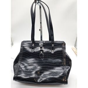 Black Crocodile-Embossed Patent Leather Tote Bag By Maggie Barnes